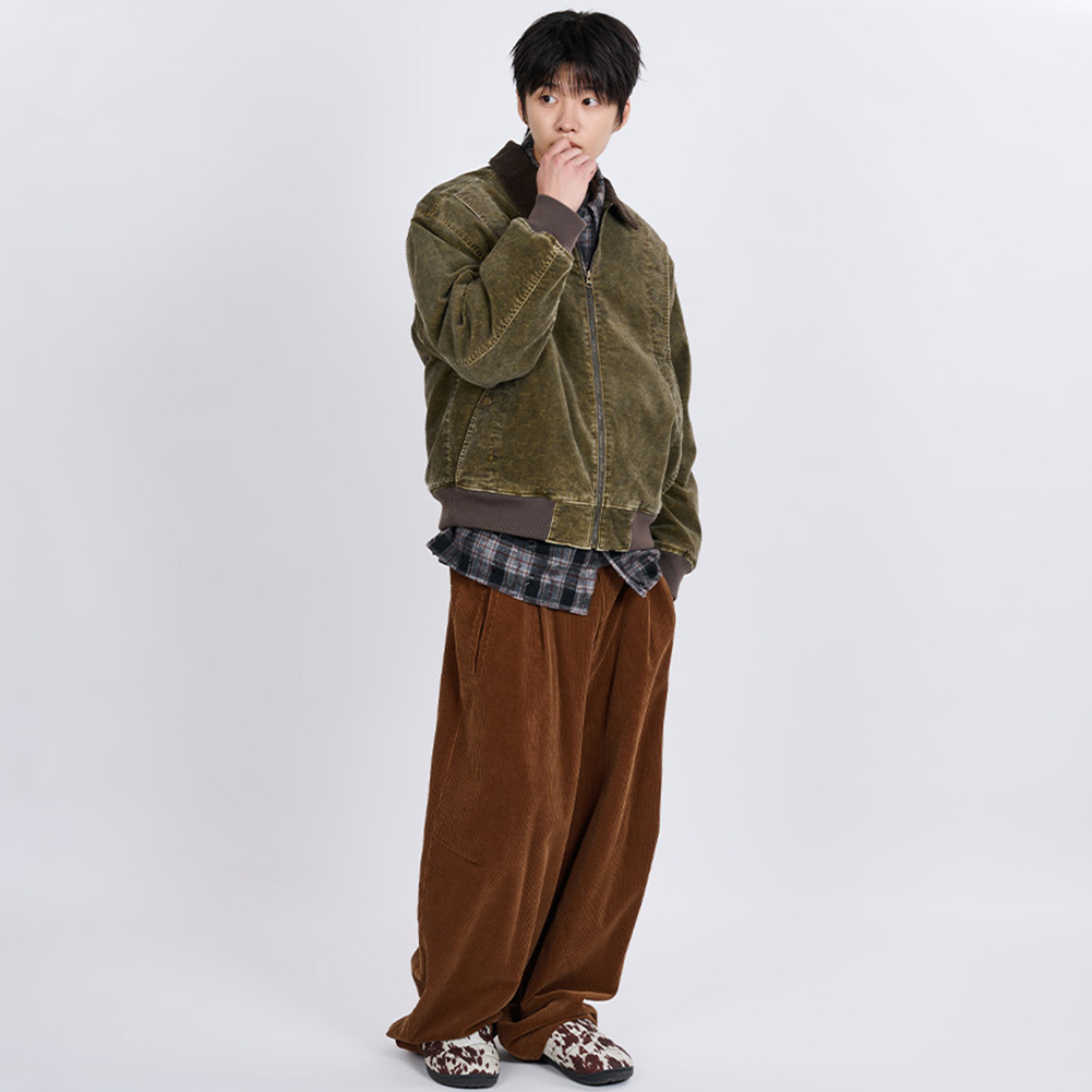 GARMENT WASHED CURVED MOLESKIN JUMPER (KHAKI)