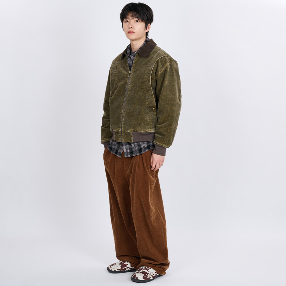 GARMENT WASHED CURVED MOLESKIN JUMPER (KHAKI)