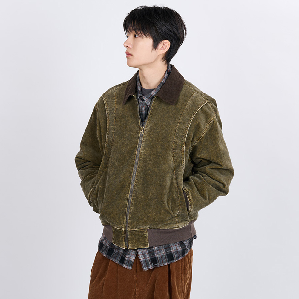 GARMENT WASHED CURVED MOLESKIN JUMPER (KHAKI)