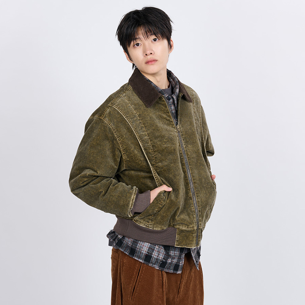 GARMENT WASHED CURVED MOLESKIN JUMPER (KHAKI)