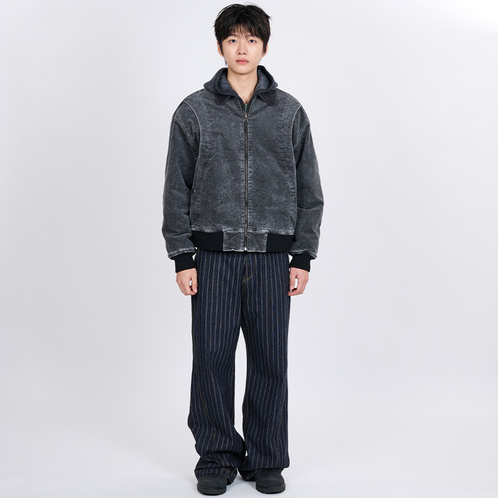 GARMENT WASHED CURVED MOLESKIN JUMPER (BLACK)