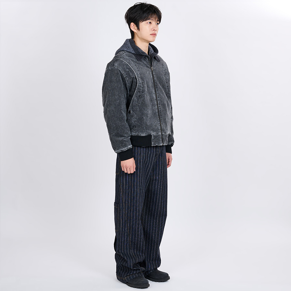 GARMENT WASHED CURVED MOLESKIN JUMPER (BLACK)