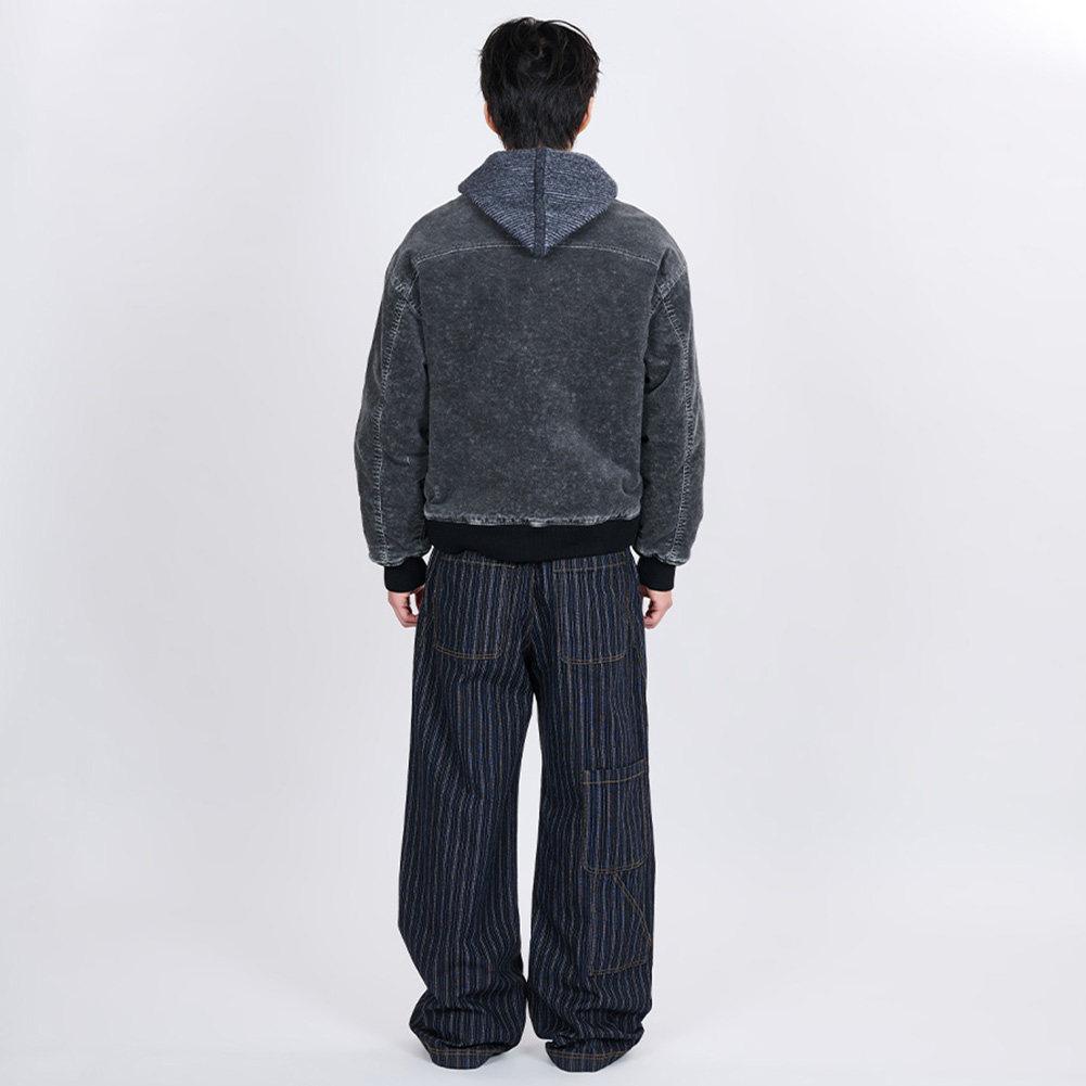 GARMENT WASHED CURVED MOLESKIN JUMPER (BLACK)