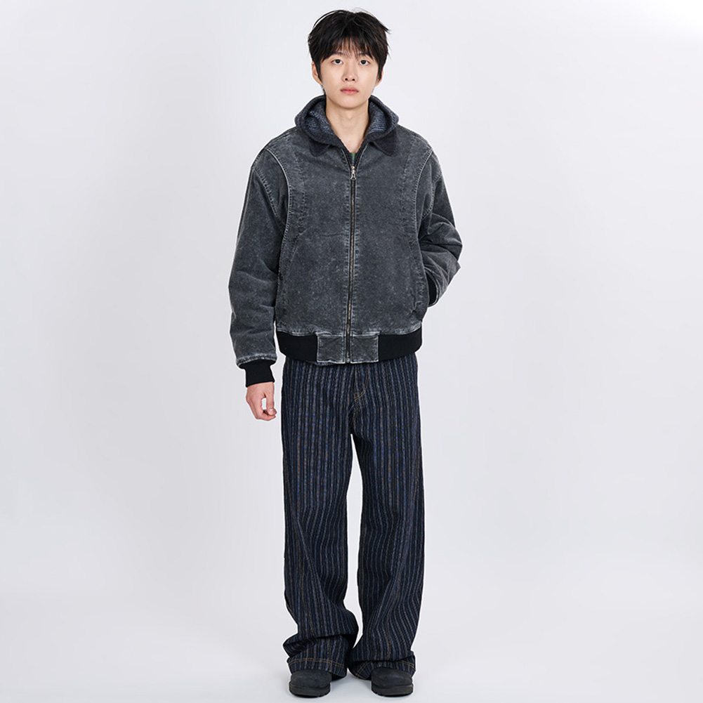 GARMENT WASHED CURVED MOLESKIN JUMPER (BLACK)