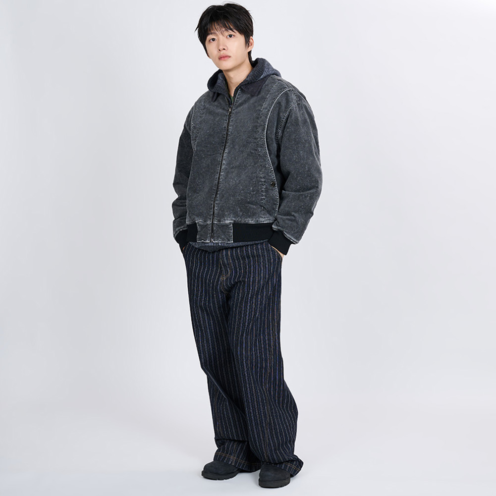 GARMENT WASHED CURVED MOLESKIN JUMPER (BLACK)