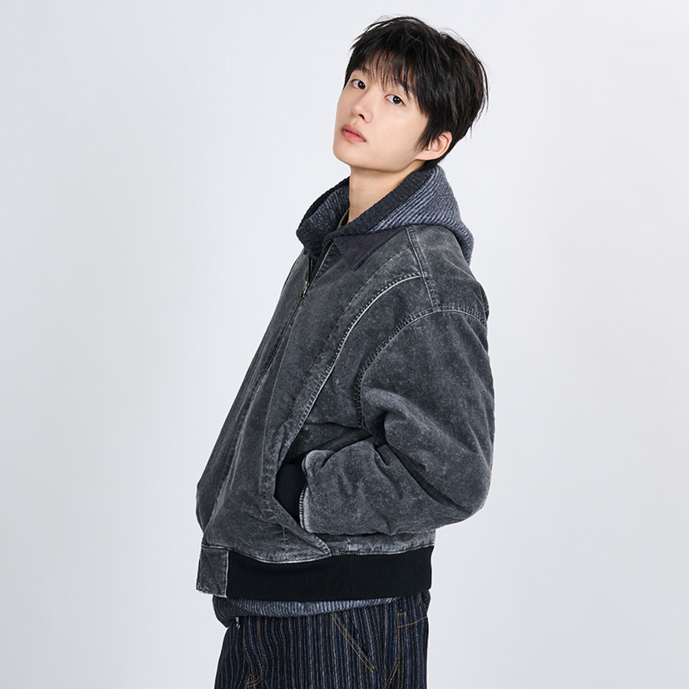 GARMENT WASHED CURVED MOLESKIN JUMPER (BLACK)
