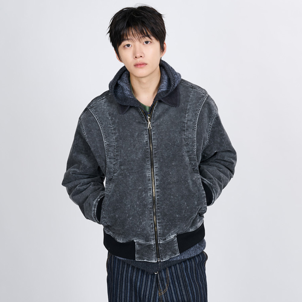 GARMENT WASHED CURVED MOLESKIN JUMPER (BLACK)