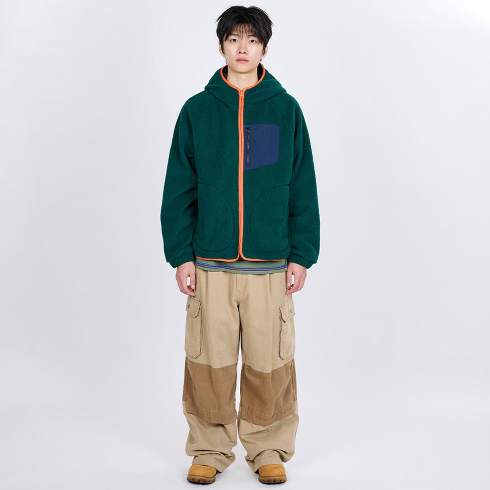 CONTRAST PIPING FLEECE HOOD JUMPER (GREEN)