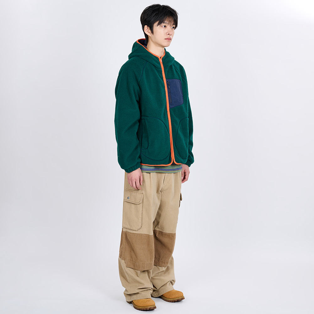 CONTRAST PIPING FLEECE HOOD JUMPER (GREEN)