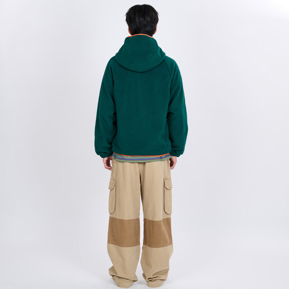 CONTRAST PIPING FLEECE HOOD JUMPER (GREEN)