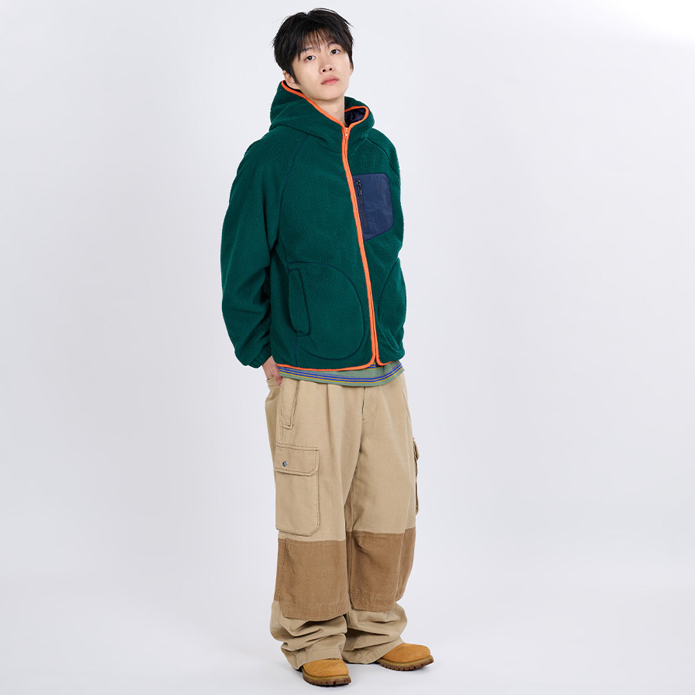 CONTRAST PIPING FLEECE HOOD JUMPER (GREEN)