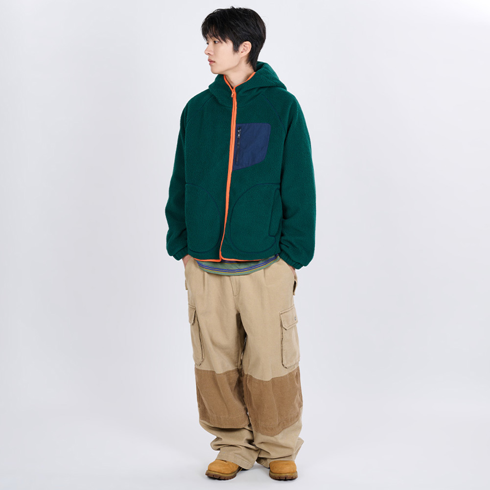 CONTRAST PIPING FLEECE HOOD JUMPER (GREEN)