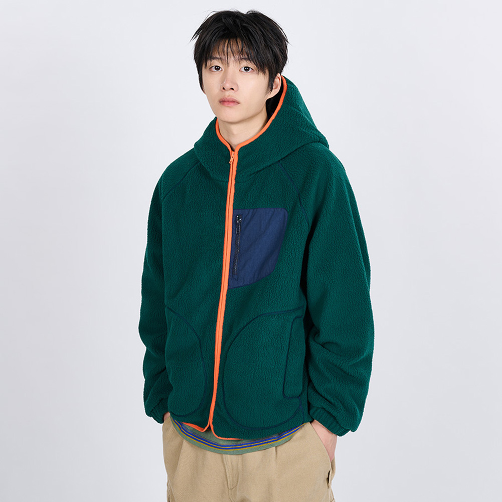 CONTRAST PIPING FLEECE HOOD JUMPER (GREEN)