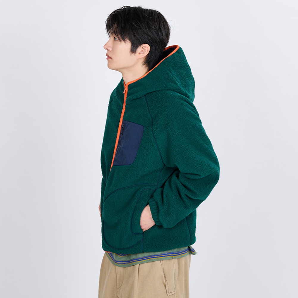 CONTRAST PIPING FLEECE HOOD JUMPER (GREEN)