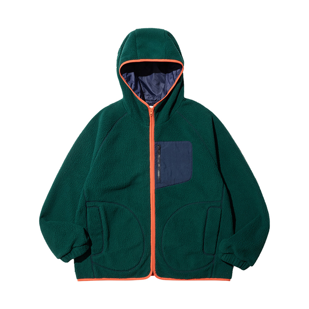CONTRAST PIPING FLEECE HOOD JUMPER (GREEN)