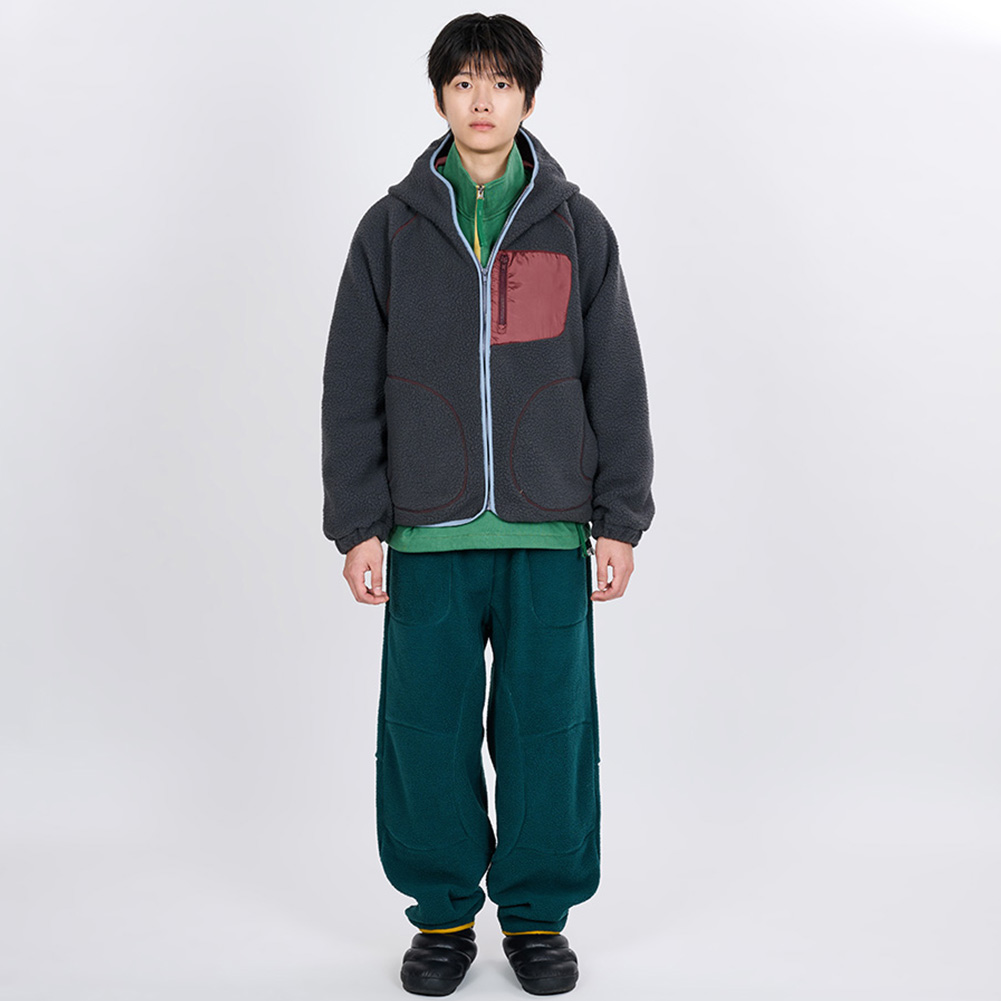 CONTRAST PIPING FLEECE HOOD JUMPER (CHARCOAL)