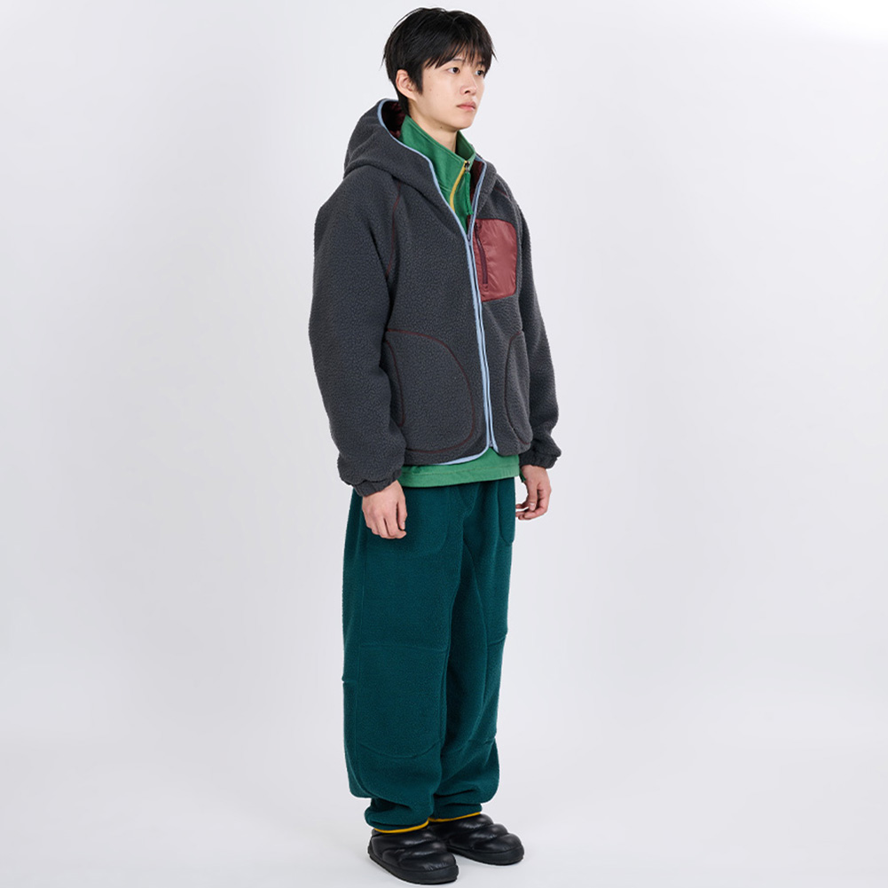 CONTRAST PIPING FLEECE HOOD JUMPER (CHARCOAL)