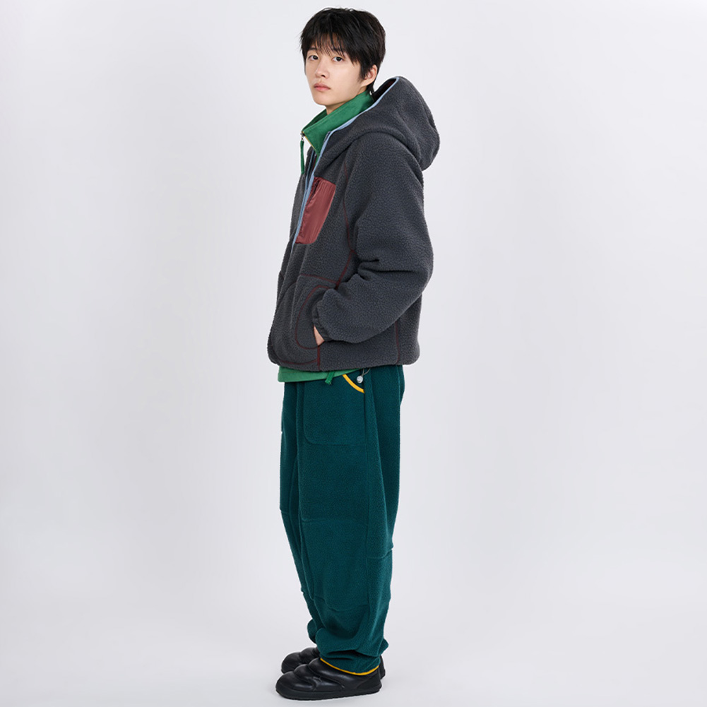 CONTRAST PIPING FLEECE HOOD JUMPER (CHARCOAL)
