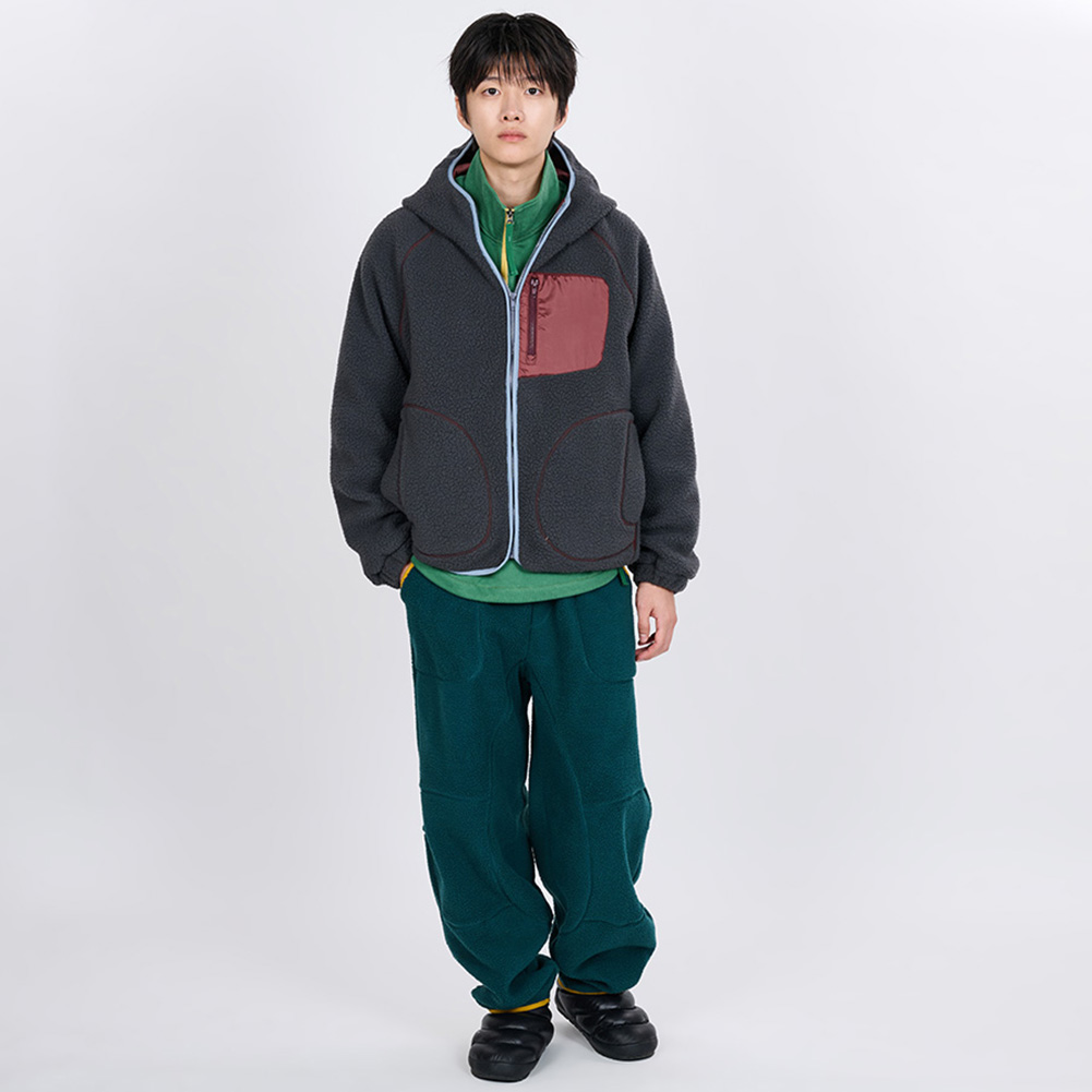 CONTRAST PIPING FLEECE HOOD JUMPER (CHARCOAL)