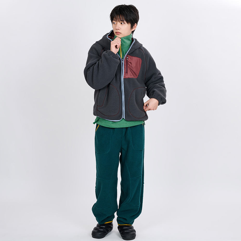 CONTRAST PIPING FLEECE HOOD JUMPER (CHARCOAL)