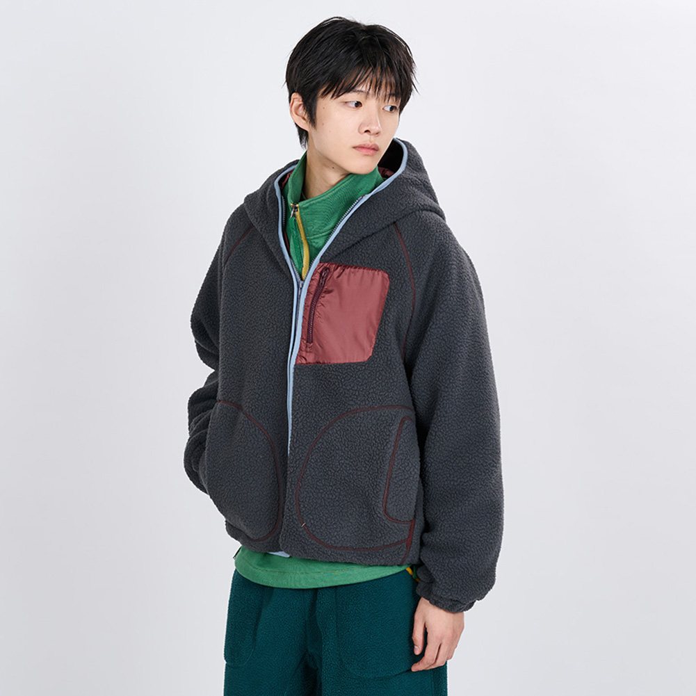 CONTRAST PIPING FLEECE HOOD JUMPER (CHARCOAL)