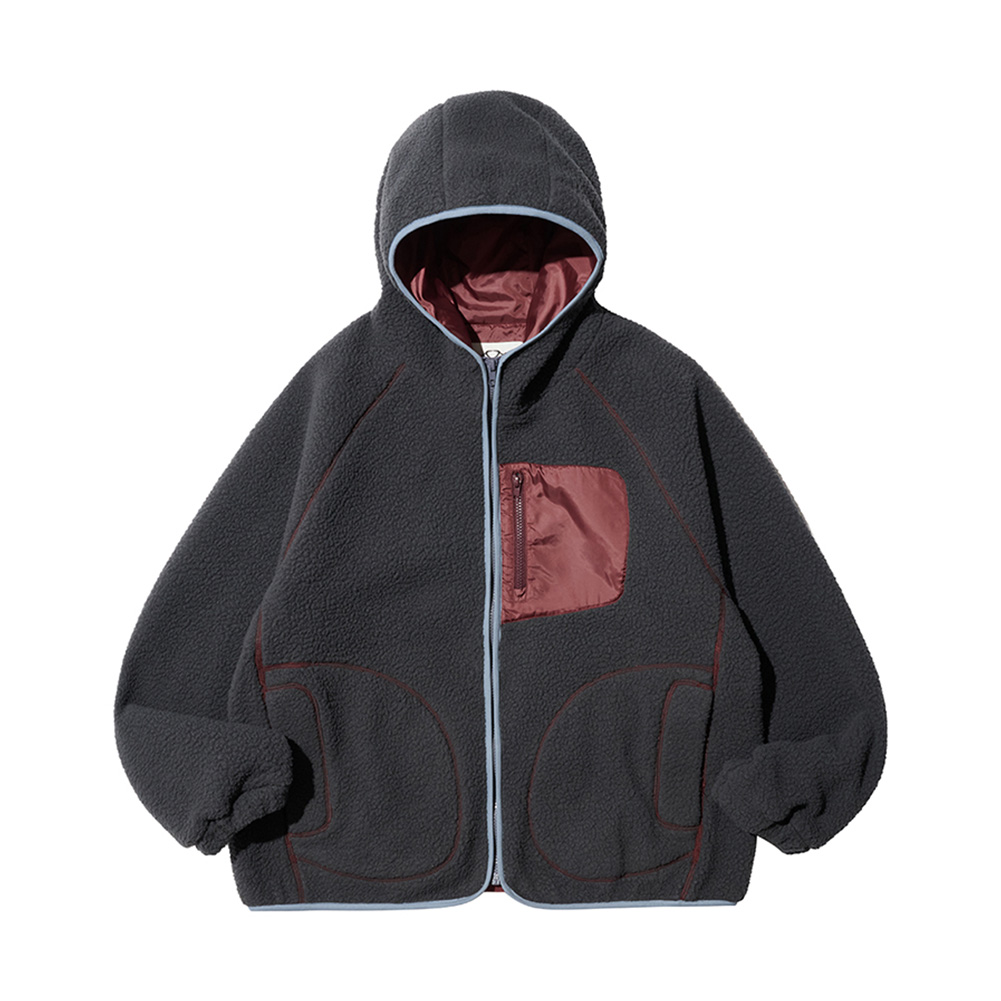 CONTRAST PIPING FLEECE HOOD JUMPER (CHARCOAL)