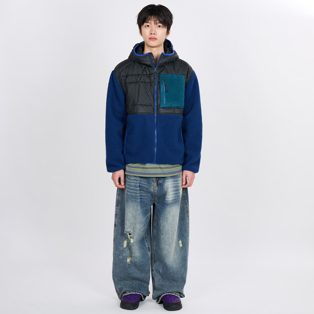 QUILTED FLEECE BOMBER (BLUE)