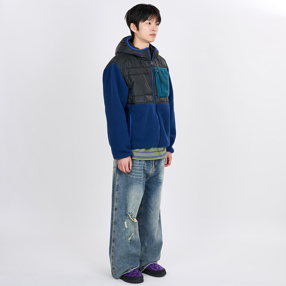 QUILTED FLEECE BOMBER (BLUE)