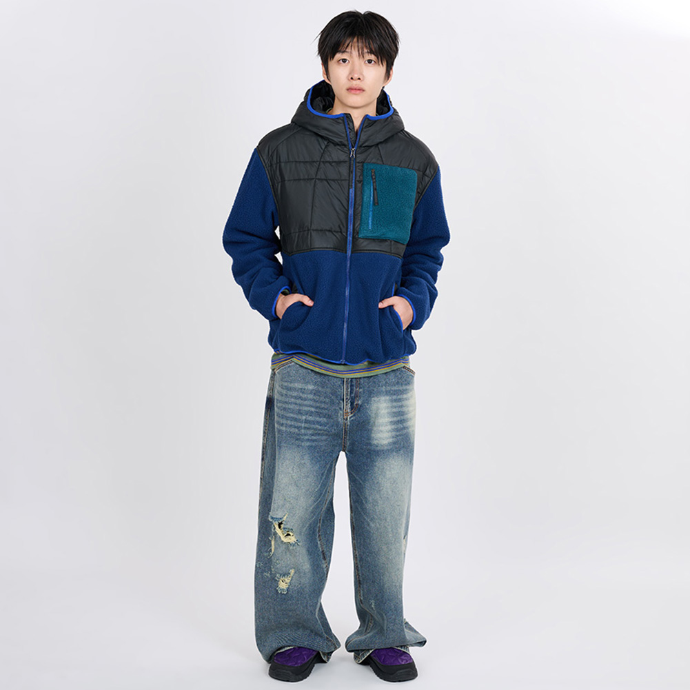 QUILTED FLEECE BOMBER (BLUE)