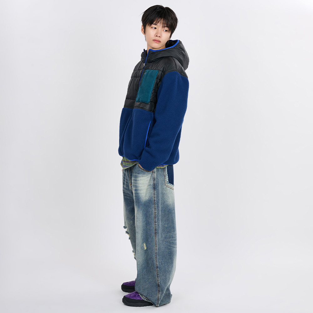 QUILTED FLEECE BOMBER (BLUE)
