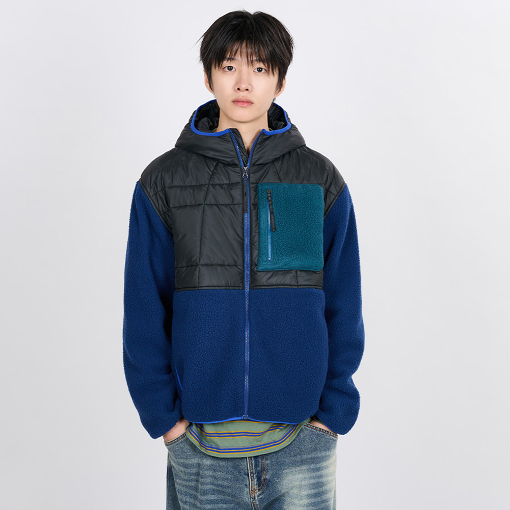 QUILTED FLEECE BOMBER (BLUE)