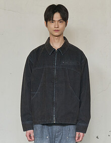 VELVET CURVED POCKET WORK JACKET (BLUE)