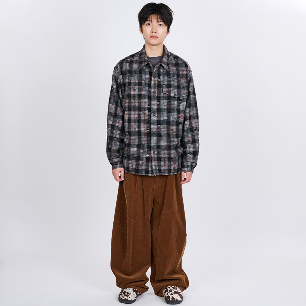 SCRATCH TEXTURE VINTAGE CHECK SHIRT (GRAY)