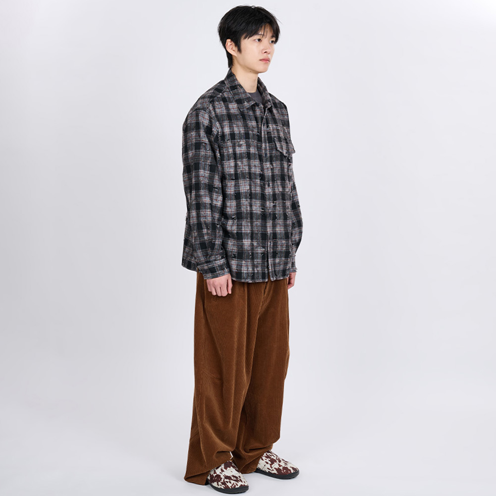 SCRATCH TEXTURE VINTAGE CHECK SHIRT (GRAY)