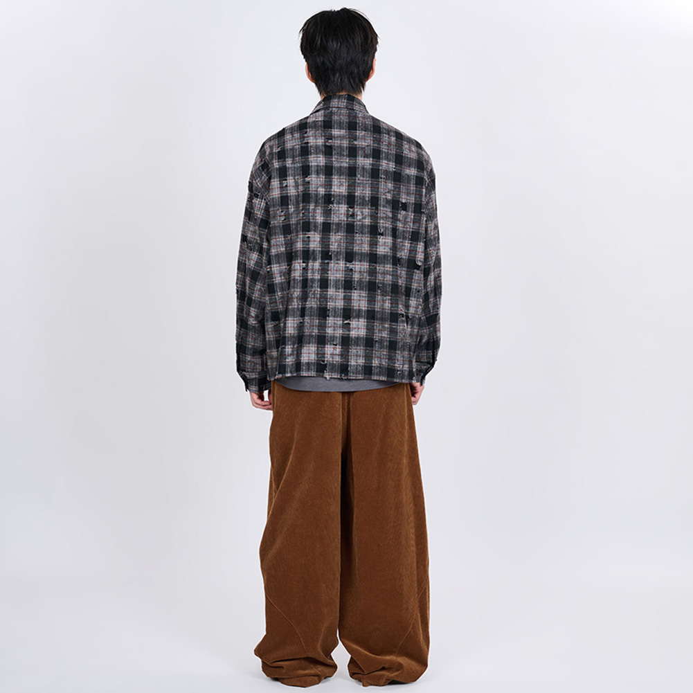 SCRATCH TEXTURE VINTAGE CHECK SHIRT (GRAY)