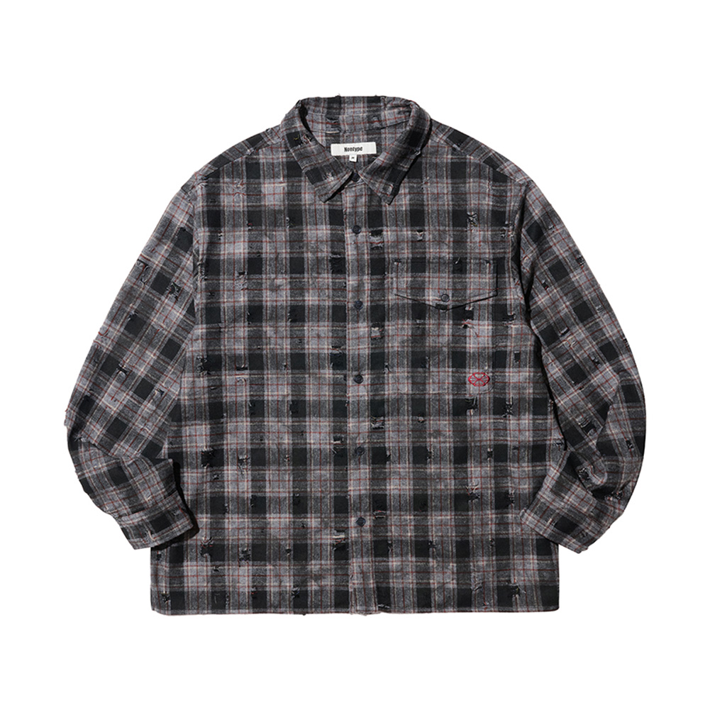 SCRATCH TEXTURE VINTAGE CHECK SHIRT (GRAY)