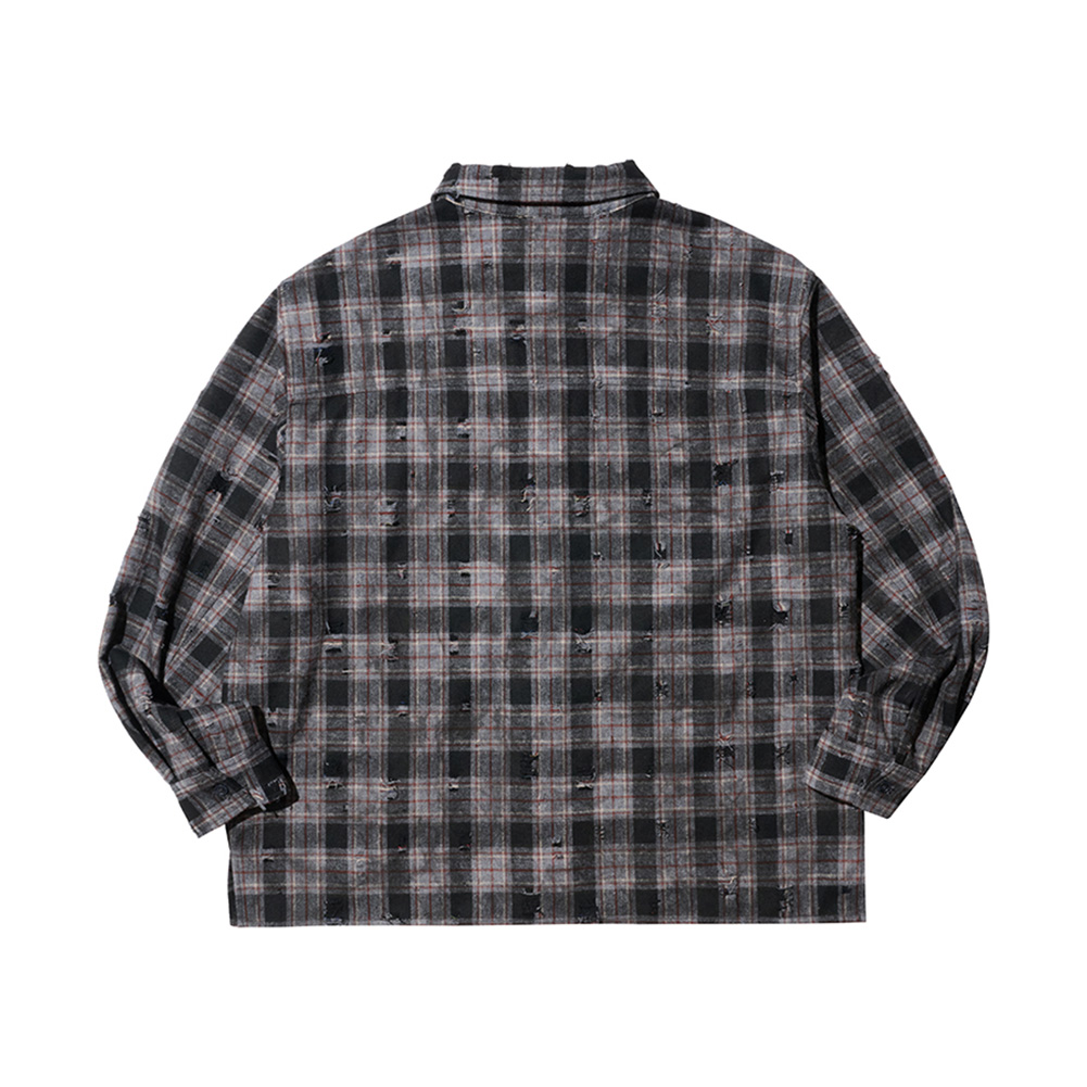 SCRATCH TEXTURE VINTAGE CHECK SHIRT (GRAY)