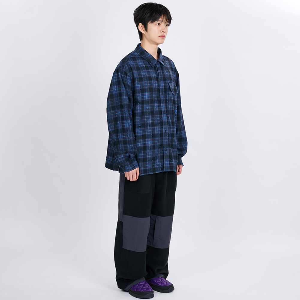 SCRATCH TEXTURE VINTAGE CHECK SHIRT (BLUE)