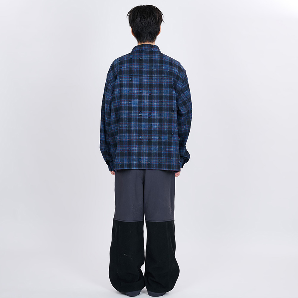 SCRATCH TEXTURE VINTAGE CHECK SHIRT (BLUE)