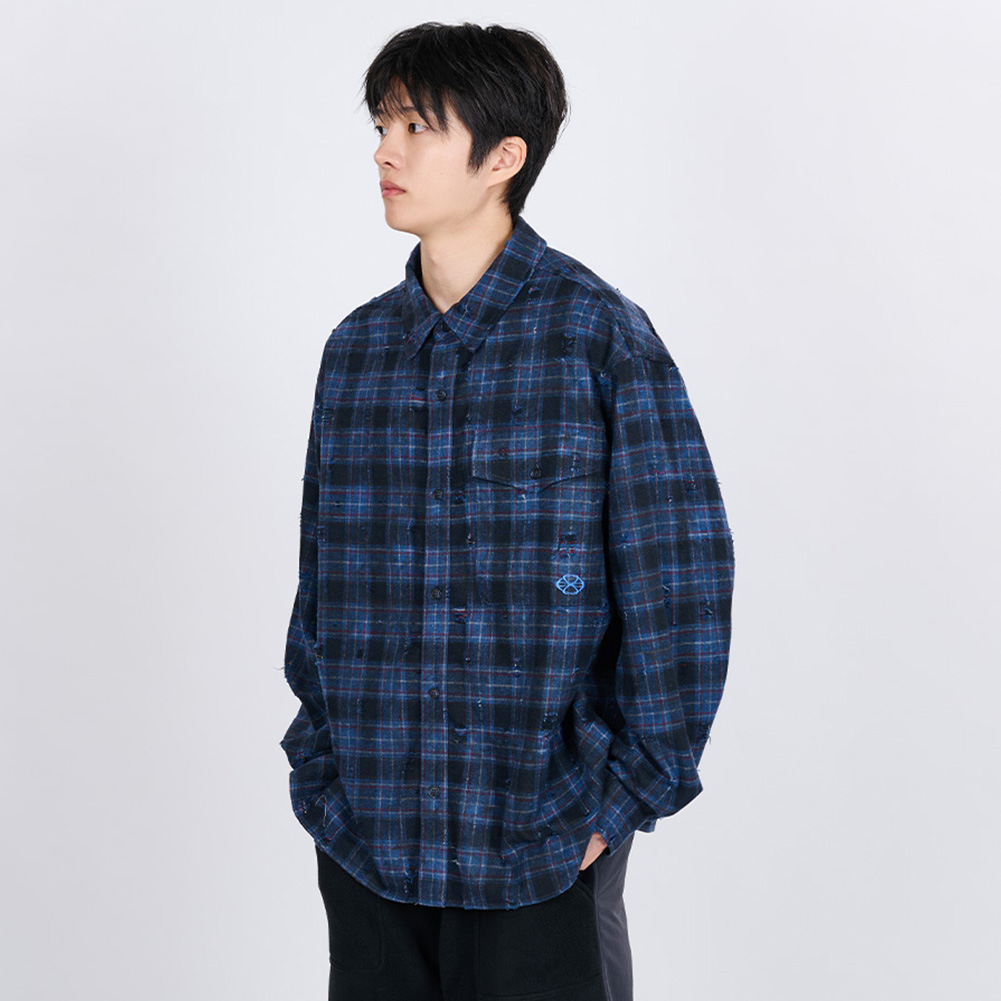 SCRATCH TEXTURE VINTAGE CHECK SHIRT (BLUE)
