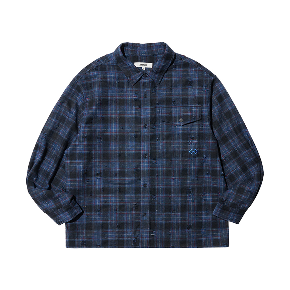 SCRATCH TEXTURE VINTAGE CHECK SHIRT (BLUE)