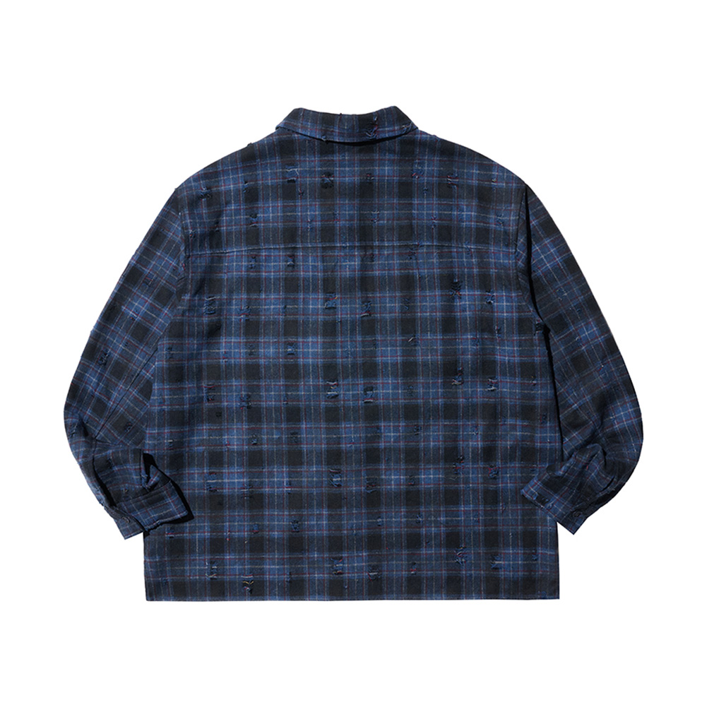 SCRATCH TEXTURE VINTAGE CHECK SHIRT (BLUE)