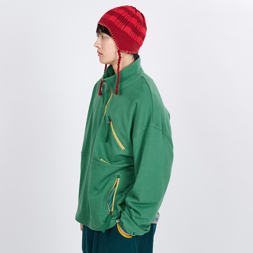 CONTRAST LINE HALF ZIP SWEATSHIRT (RED)