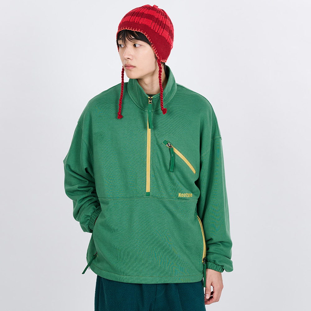 CONTRAST LINE HALF ZIP SWEATSHIRT (RED)
