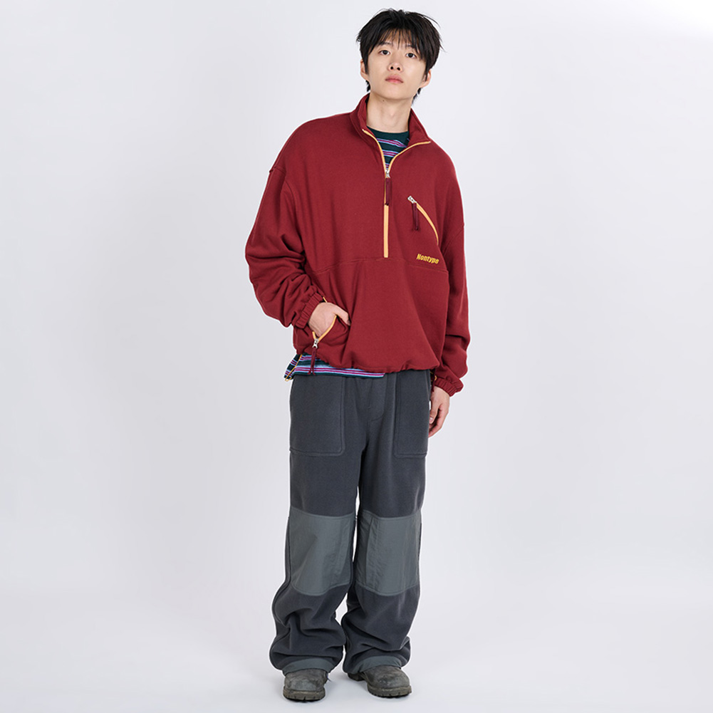 CONTRAST LINE HALF ZIP SWEATSHIRT (GREEN)