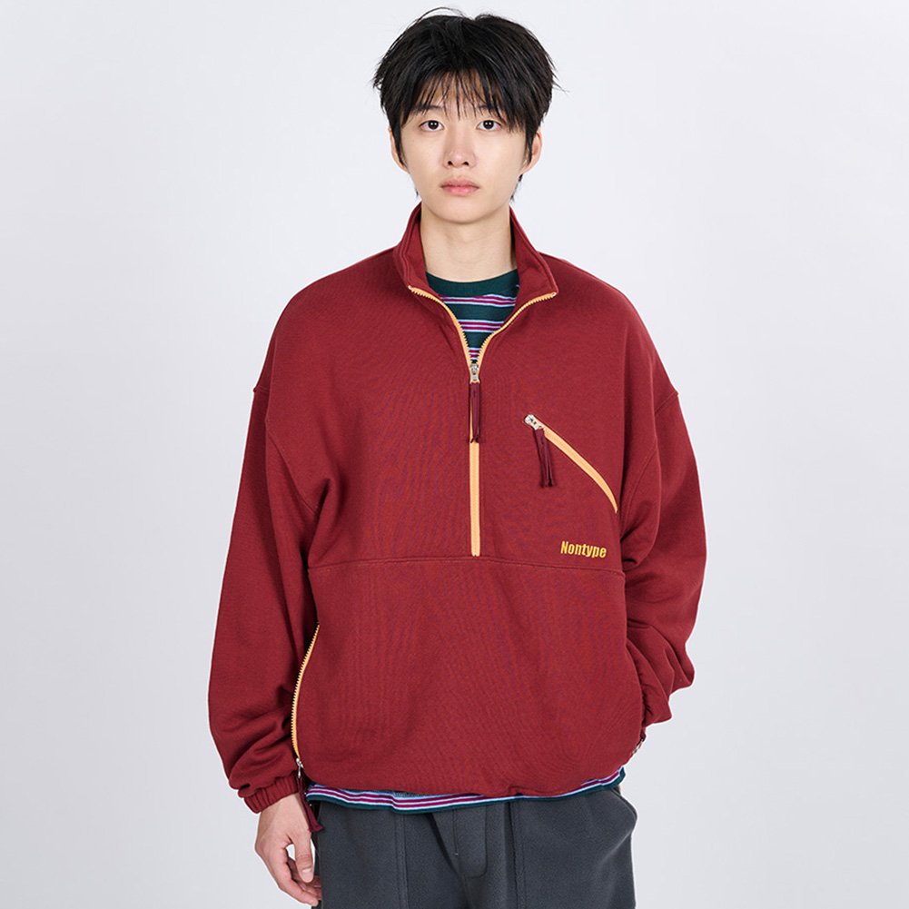 CONTRAST LINE HALF ZIP SWEATSHIRT (GREEN)