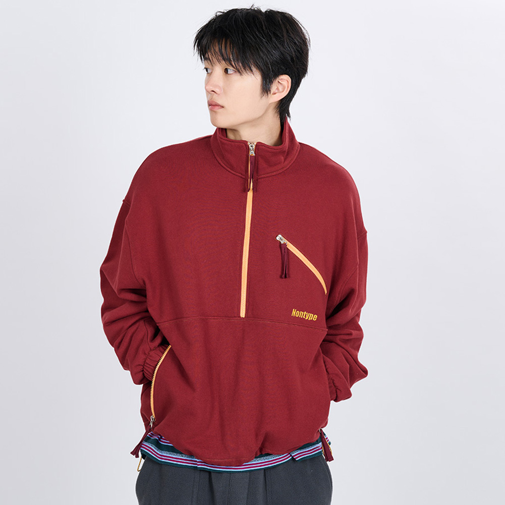 CONTRAST LINE HALF ZIP SWEATSHIRT (GREEN)