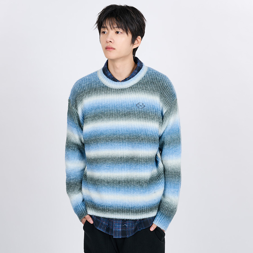 GRADATION STRIPE KNIT SWEATER (BLUE)