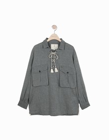 (여) 레이스업 빅포켓 블라우스