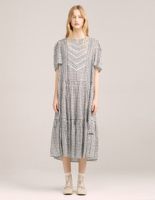 레이스 깅엄 패턴 원피스